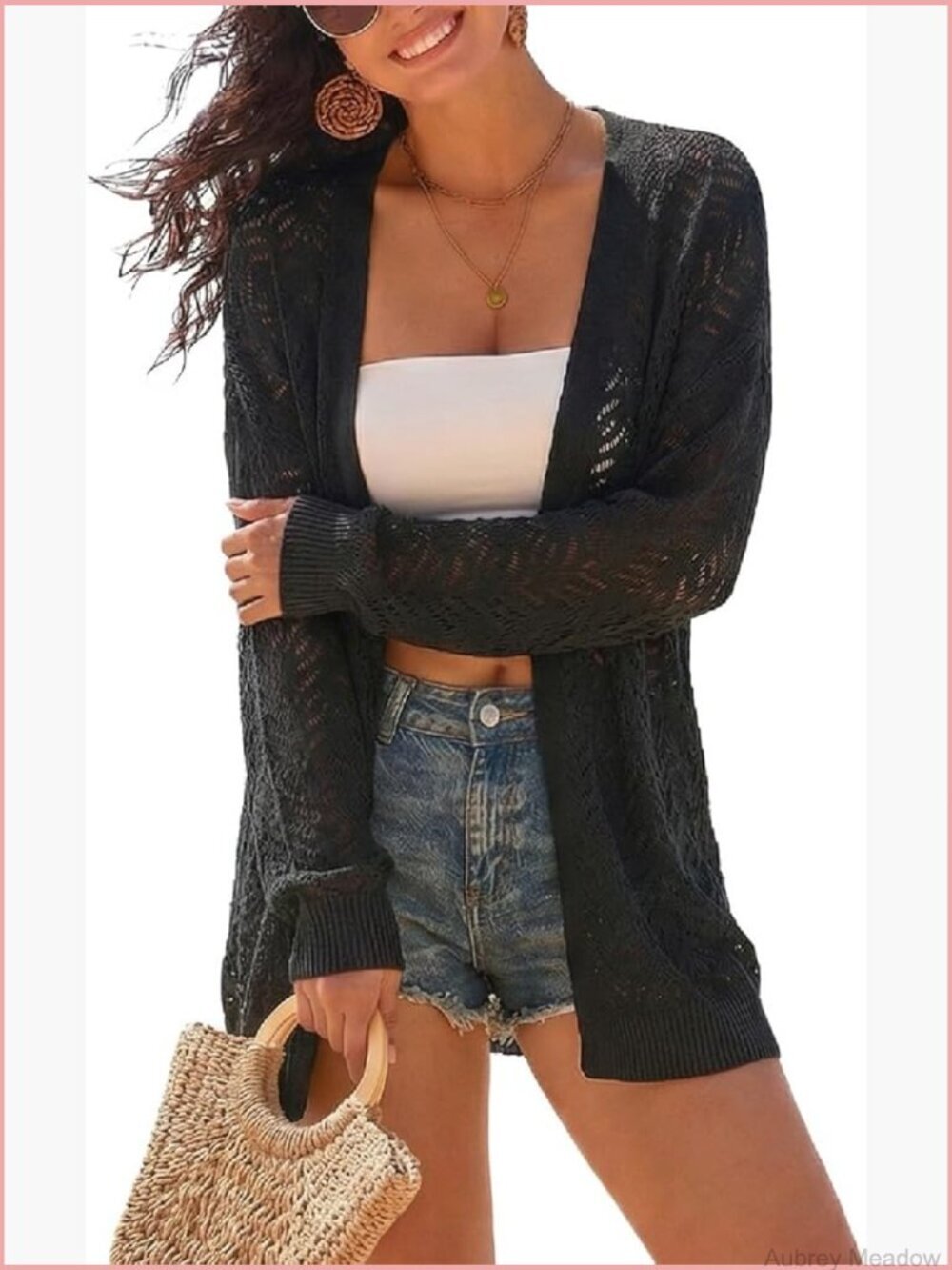 Oversized Crochet Cover Up Cardigan Boho Beach Kimono Lightweight Summer